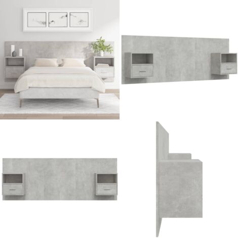 Cabecero de cama con mesitas madera contrachapada gris hormigón - Mesitas de noche - Madera contrachapada