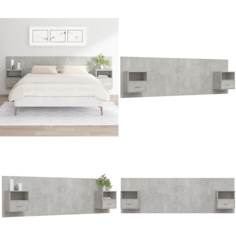 Cabecero de cama con mesitas madera contrachapada gris hormigón - Mesitas de noche - Madera contrachapada
