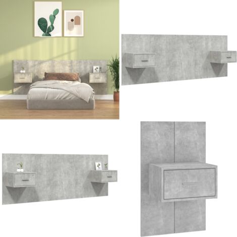 Cabecero de cama con mesitas madera contrachapada gris hormigón - Mesitas de noche - Madera contrachapada