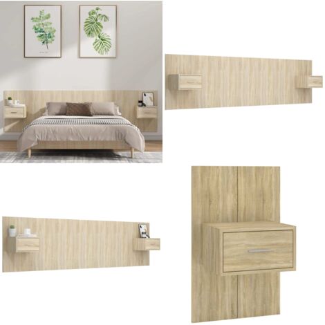 Cabecero de cama con mesitas madera contrachapada roble Sonoma - Mesitas de noche - Madera contrachapada