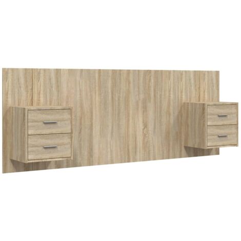 Cabecero de cama con mesitas madera contrachapada roble Sonoma vidaXL