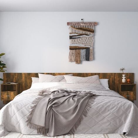 Cabecero de cama con mesitas para dormitorio estilo moderno madera contrachapada roble ahumado ES11135A