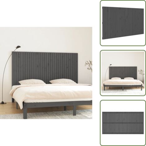 Cabecero de cama de madera - vidaXL Cabecero de cama de pared madera maciza pino gris 204x3x110 cm -