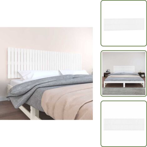 Cabecero de cama de madera - vidaXL Cabecero de cama pared madera maciza pino blanco 204x3x60 cm - Cabecero de cama blanco
