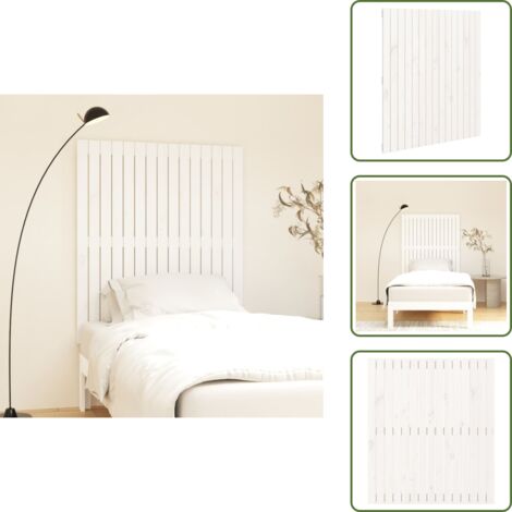 Cabecero de cama de madera - vidaXL Cabecero de cama pared madera maciza pino blanco 95,5x3x110 cm - Cabecero de cama blanco