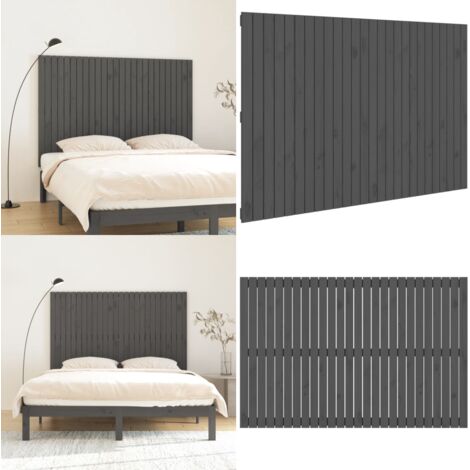 Cabecero de cama de pared madera maciza pino gris 166x3x110 cm - Cabecero de pared - Madera de pino
