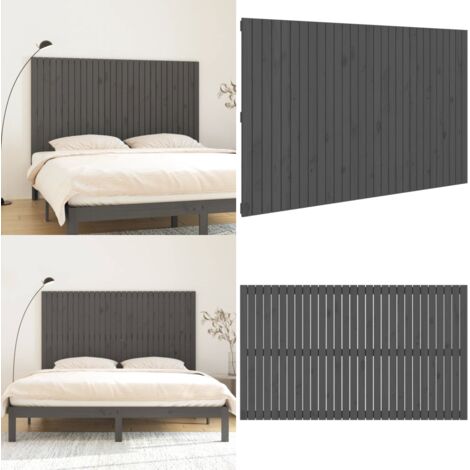 Cabecero de cama de pared madera maciza pino gris 185x3x110 cm - Cabecero de pared - Madera maciza