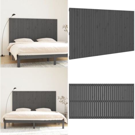 Cabecero de cama de pared madera maciza pino gris 204x3x110 cm - Cabecero de pared - Madera de pino