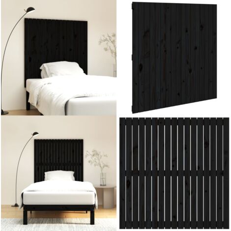 Cabecero de cama de pared madera maciza pino negro 108x3x110 cm - Cabecero de pared - Madera de pino