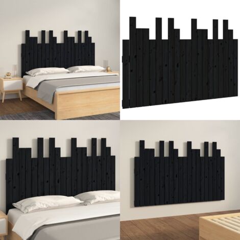 Cabecero de cama de pared madera maciza pino negro 127,5x3x80cm - Cabecero de pared - Madera de pino