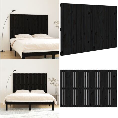 Cabecero de cama de pared madera maciza pino negro 166x3x110 cm - Cabecero de pared - Madera maciza