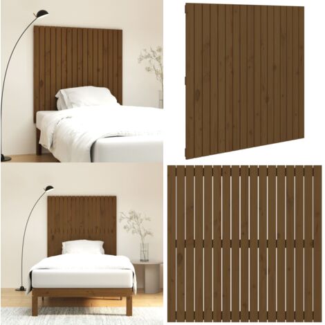 Cabecero de cama de pared madera pino marrón miel 108x3x110 cm - Cabecero de pared - Madera de pino