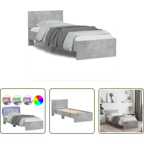 Cabecero de cama -  Estructura de cama cabecero luces LED gris hormigón 90x190 cm