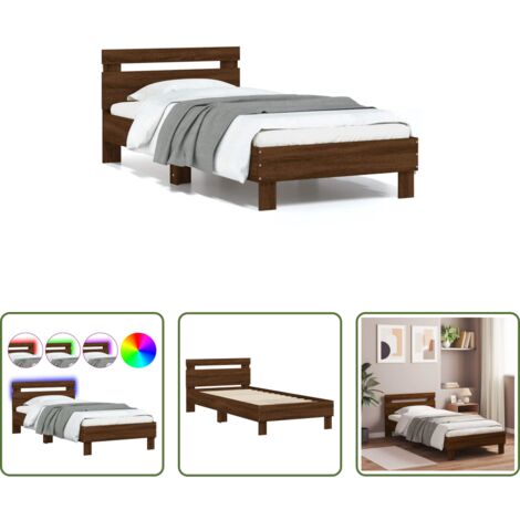 Cabecero de cama -  Estructura de cama cabecero luces LED marrón roble 75x190 cm