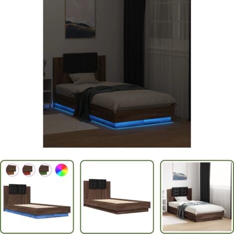 Cabecero de cama -  Estructura de cama cabecero luces LED marrón roble 75x190 cm