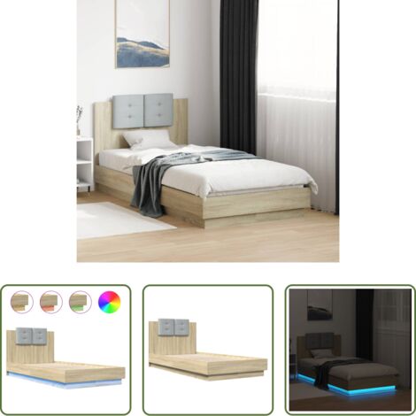 Cabecero de cama -  Estructura de cama cabecero luces LED roble Sonoma 75x190 cm