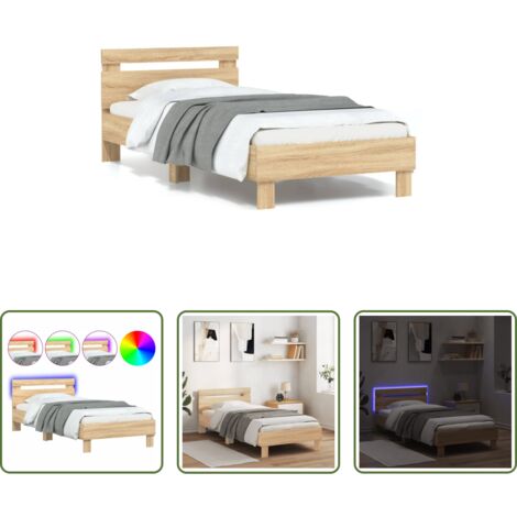 Cabecero de cama -  Estructura de cama cabecero luces LED roble Sonoma 90x200 cm