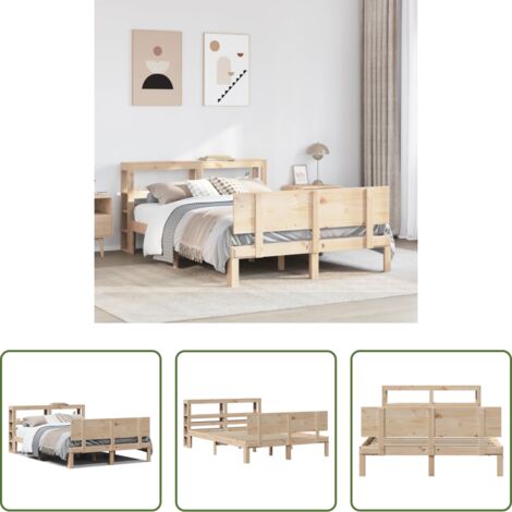 Cabecero de cama -  Estructura de cama con cabecero madera maciza pino 140x200 cm