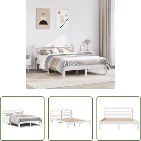 Cabecero de cama -  Estructura de cama con cabecero sin colchón blanco 140x190 cm