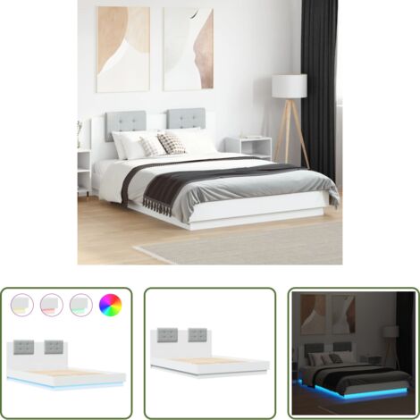 Cabecero de cama -  Estructura de cama con cabecero y luces LED blanco 140x200 cm