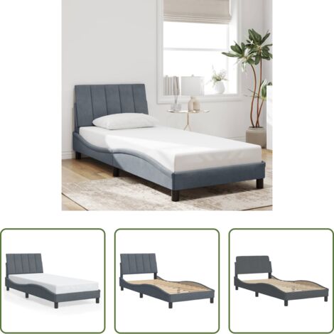 Cabecero de cama -  Estructura de cama sin colchón Hanko terciopelo gris oscuro 90x200 cm