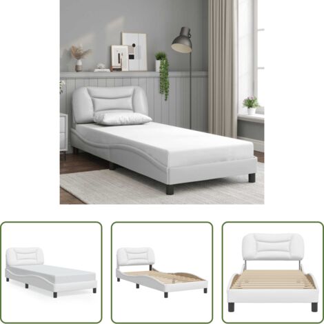 Cabecero de cama -  Estructura de cama sin colchón Hvar cuero sintético blanco 90x190 cm