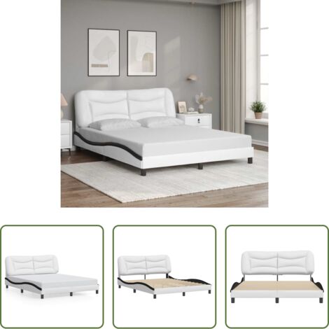 Cabecero de cama -  Estructura de cama sin colchón Hvar cuero sintético blanco negro 160x200cm