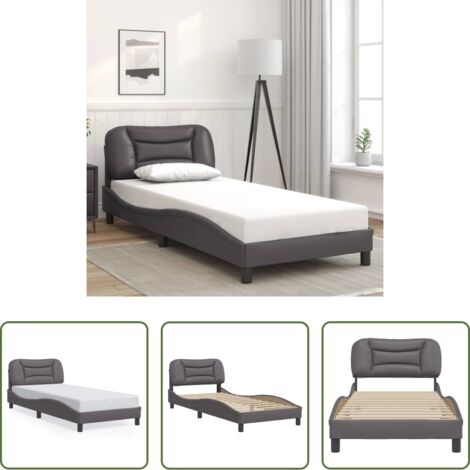 Cabecero de cama -  Estructura de cama sin colchón Hvar cuero sintético gris 90x200 cm