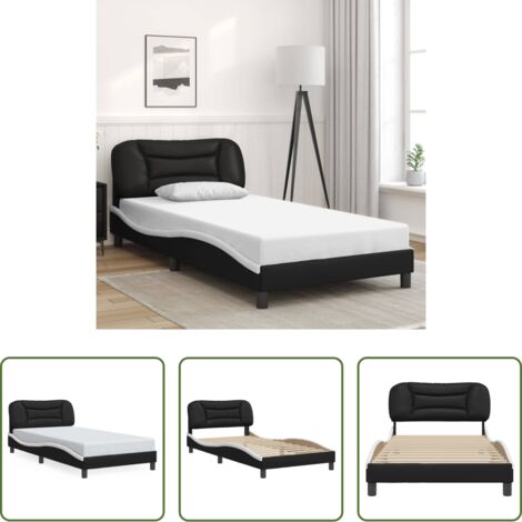 Cabecero de cama -  Estructura de cama sin colchón Hvar cuero sintético negro y blanco