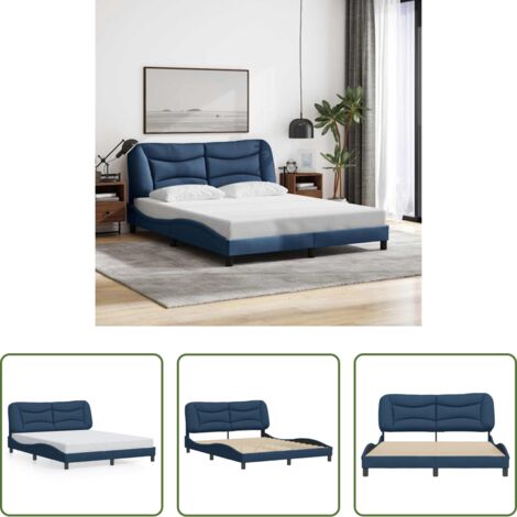 Cabecero de cama -  Estructura de cama sin colchón Hvar tela azul 160x200 cm