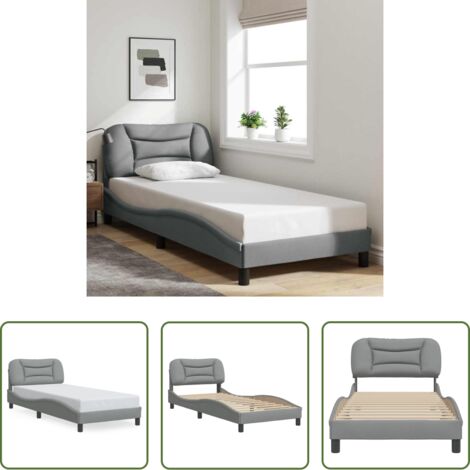 Cabecero de cama -  Estructura de cama sin colchón Hvar tela gris claro 90x190 cm