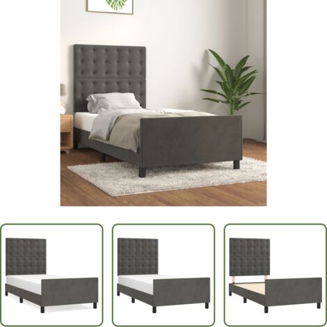 Cabecero de cama -  Estructura de cama sin colchón terciopelo gris oscuro 90x190 cm