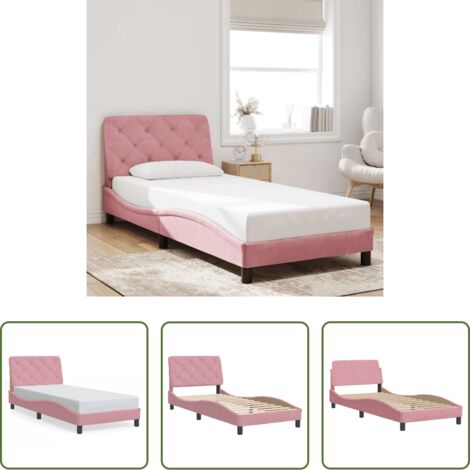 Cabecero de cama -  Estructura de cama sin colchón terciopelo rosa 90x190 cm