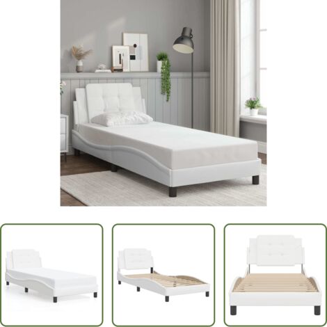 Cabecero de cama -  Estructura de cama sin colchón Zadar cuero sintético blanco 100x203cm