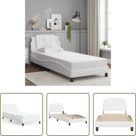 Cabecero de cama -  Estructura de cama sin colchón Zadar cuero sintético blanco 90x190 cm