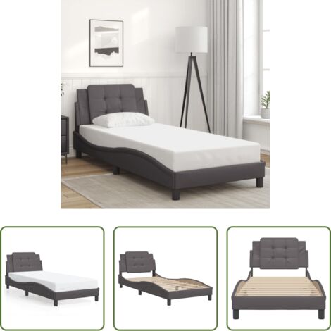 Cabecero de cama -  Estructura de cama sin colchón Zadar cuero sintético gris 90x190 cm
