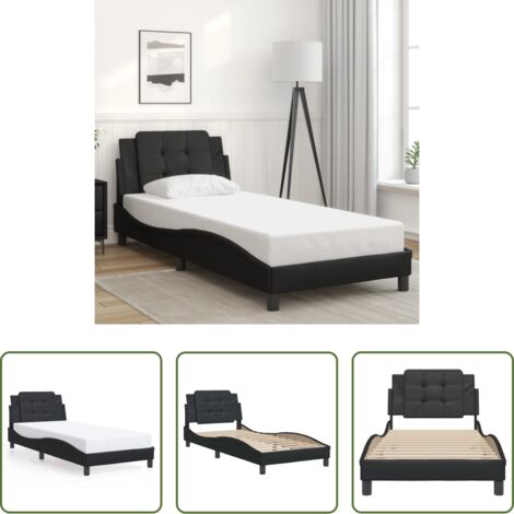 Cabecero de cama -  Estructura de cama sin colchón Zadar cuero sintético negro 100x200 cm