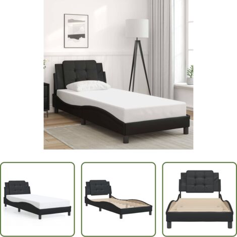Cabecero de cama -  Estructura de cama sin colchón Zadar cuero sintético negro 90x200 cm