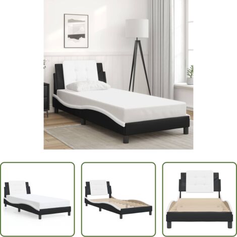 Cabecero de cama -  Estructura de cama sin colchón Zadar cuero sintético negro y blanco