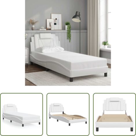 Cabecero de cama -  Estructura de cama Viana sin colchón cuero sintético blanco 90x200 cm