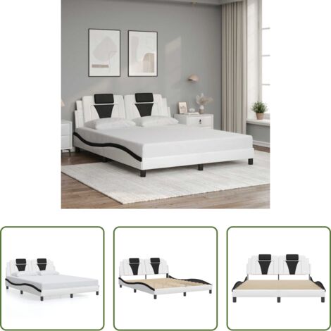 Cabecero de cama -  Estructura de cama Viana sin colchón cuero sintético blanco negro 160x200cm