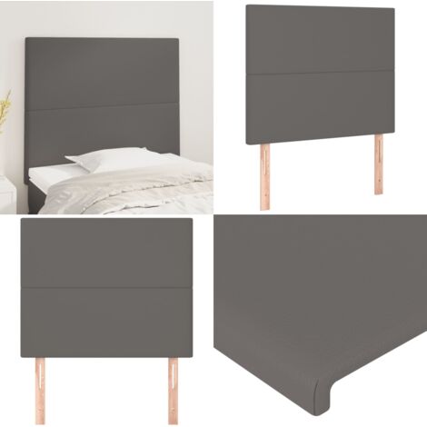 Cabecero de cama gris 100x5x118/128 cm piel sintética - Cabecero de cama sintético - Cabecero de cama con altura ajustable