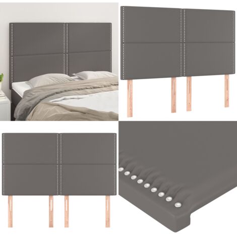 Cabecero de cama gris 144x5x118/128 cm piel sintética - Cuero sintético - Cabecero de cama ajustable