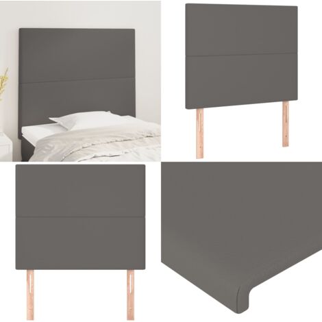 Cabecero de cama gris 90x5x118/128 cm piel sintética - Cabecero de cama sintético - Cabecero de cama con altura ajustable