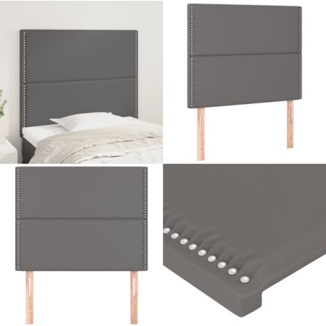 Cabecero de cama gris 90x5x118/128 cm piel sintética - Cuero sintético - Cabecero de cama