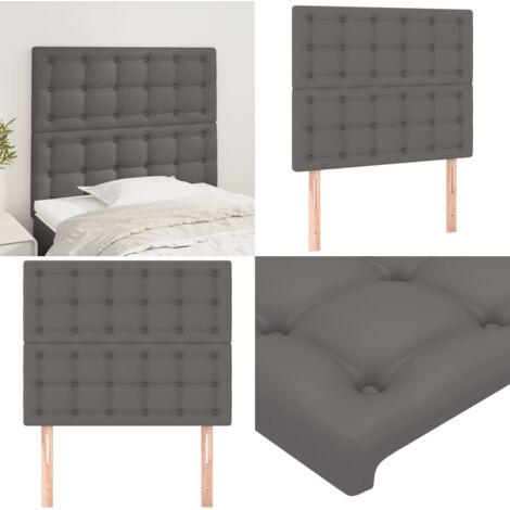 Cabecero de cama gris 90x5x118/128 cm piel sintética - Cuero sintético - Cabecero gris