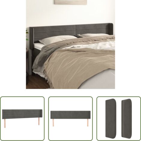 Cabecero de cama gris oscuro -  Cabecero de terciopelo gris oscuro 183x16x78/88 cm