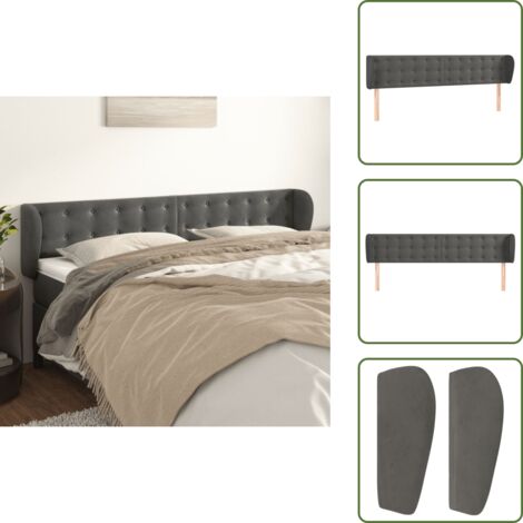 Cabecero de cama gris - vidaXL Cabecero de terciopelo gris oscuro 163x23x78/88 cm - Cabecero de cama con orejas
