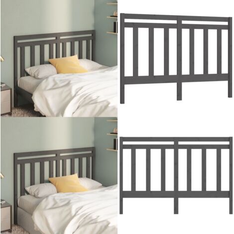 Cabecero de cama madera maciza de pino gris 126x4x100 cm - Madera de pino - Cabecero de cama gris