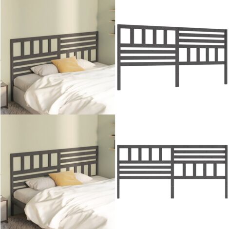Cabecero de cama madera maciza de pino gris 206x4x100 cm - Madera de pino - Cabecero de cama gris